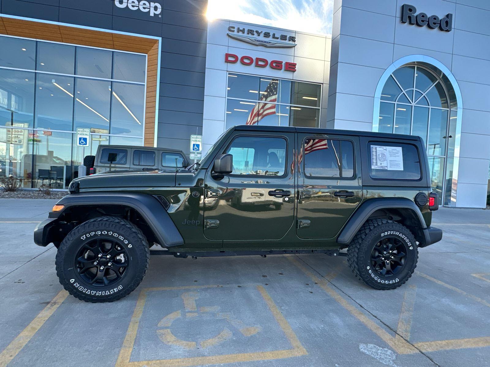Used 2021 Jeep Wrangler Unlimited Willys Sport with VIN 1C4HJXDN3MW586744 for sale in Kansas City