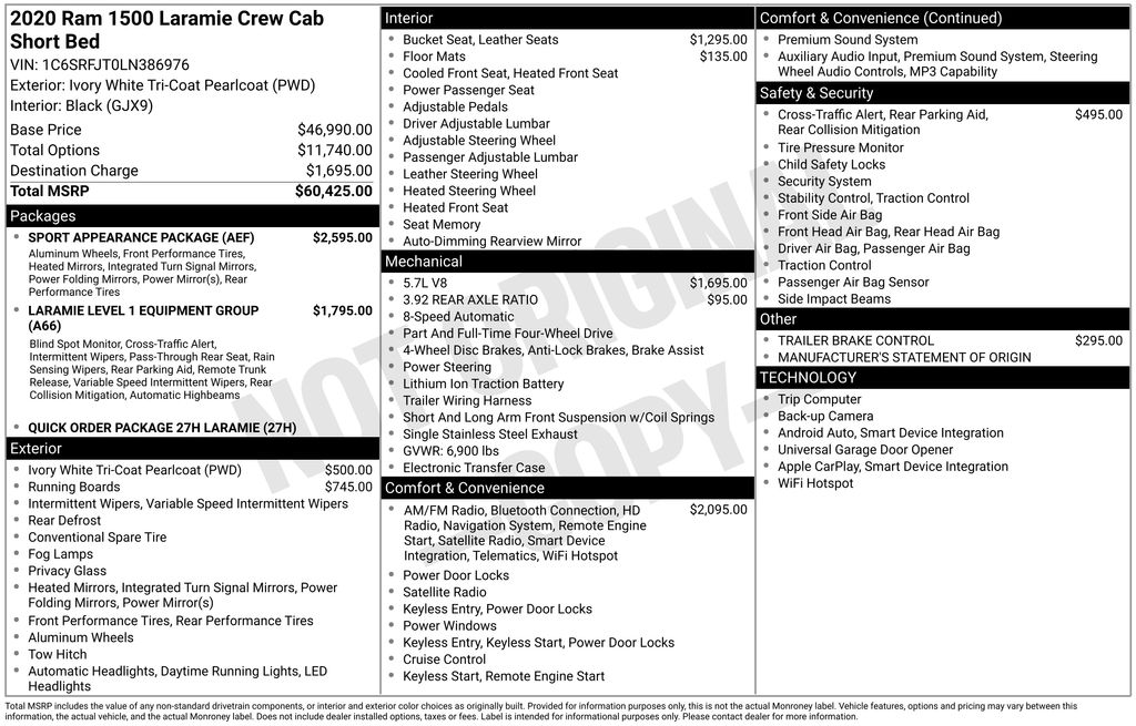 Used 2020 RAM Ram 1500 Pickup Laramie with VIN 1C6SRFJT0LN386976 for sale in Elk River, Minnesota