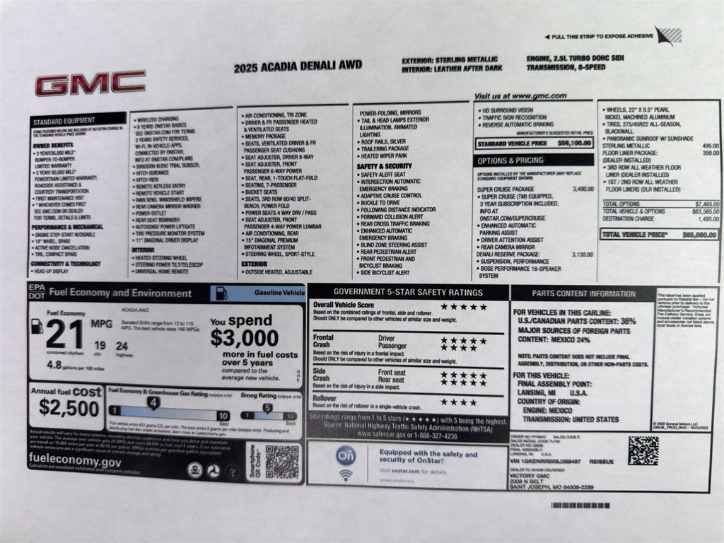 Used 2025 GMC Acadia Denali with VIN 1GKENRRS0SJ268497 for sale in Kansas City