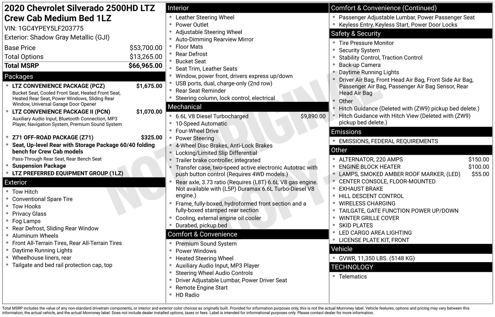 Used 2020 Chevrolet Silverado 2500HD LTZ with VIN 1GC4YPEY5LF203775 for sale in Brainerd, Minnesota