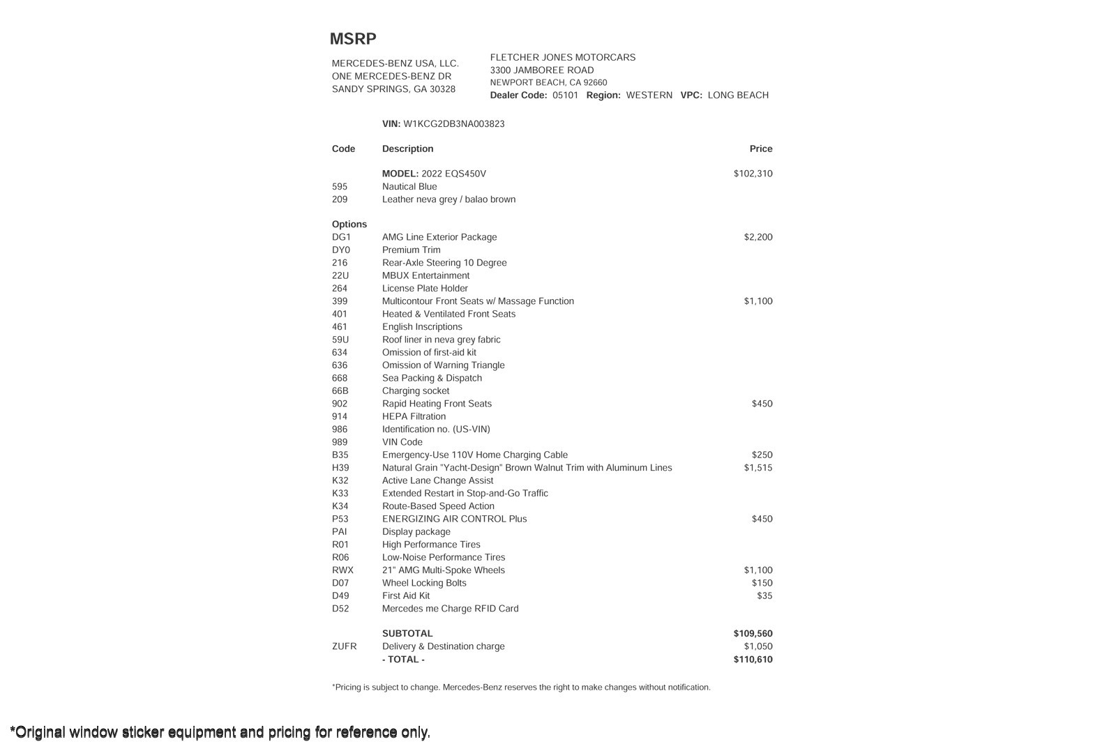 Used 2022 Mercedes-Benz EQS Base with VIN W1KCG2DB3NA003823 for sale in Newport Beach, CA