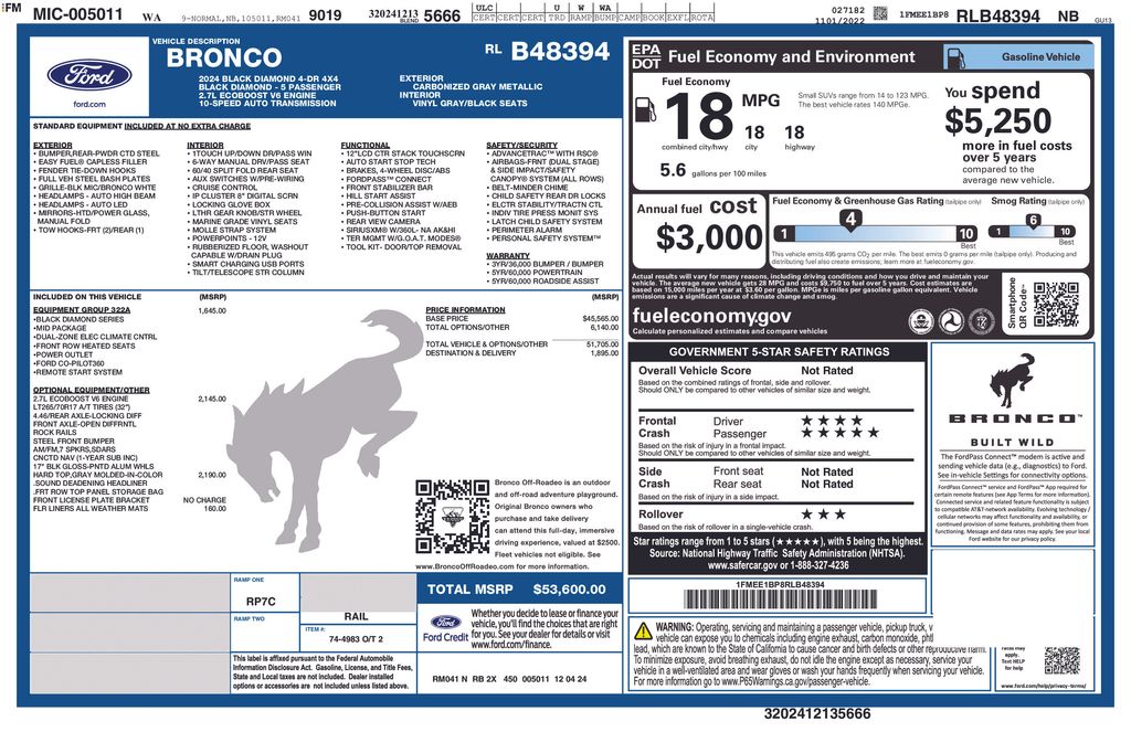 2024 Ford Bronco 4-Door Black Diamond's photo