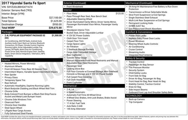 Used 2017 Hyundai Santa Fe Sport with VIN 5XYZUDLB8HG471674 for sale in Grove City, OH