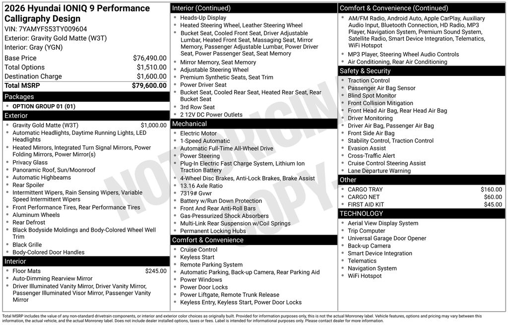 Certified 2026 Hyundai IONIQ 9 Performance Calligraphy with VIN 7YAMYFS53TY009604 for sale in Highland Park, IL