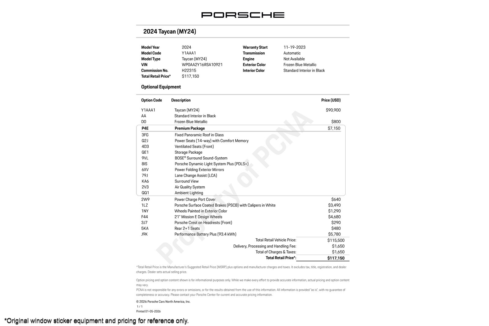 Used 2024 Porsche Taycan Base with VIN WP0AA2Y16RSA10921 for sale in Newport Beach, CA