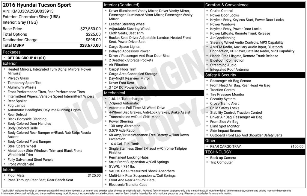 Used 2016 Hyundai Tucson Sport with VIN KM8J3CA25GU033913 for sale in Highland Park, IL