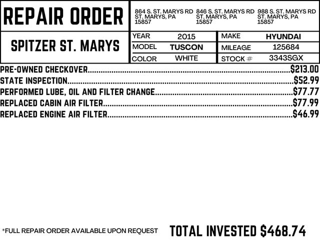 Used 2015 Hyundai Tucson GLS with VIN KM8JTCAF9FU104452 for sale in Saint Marys, PA