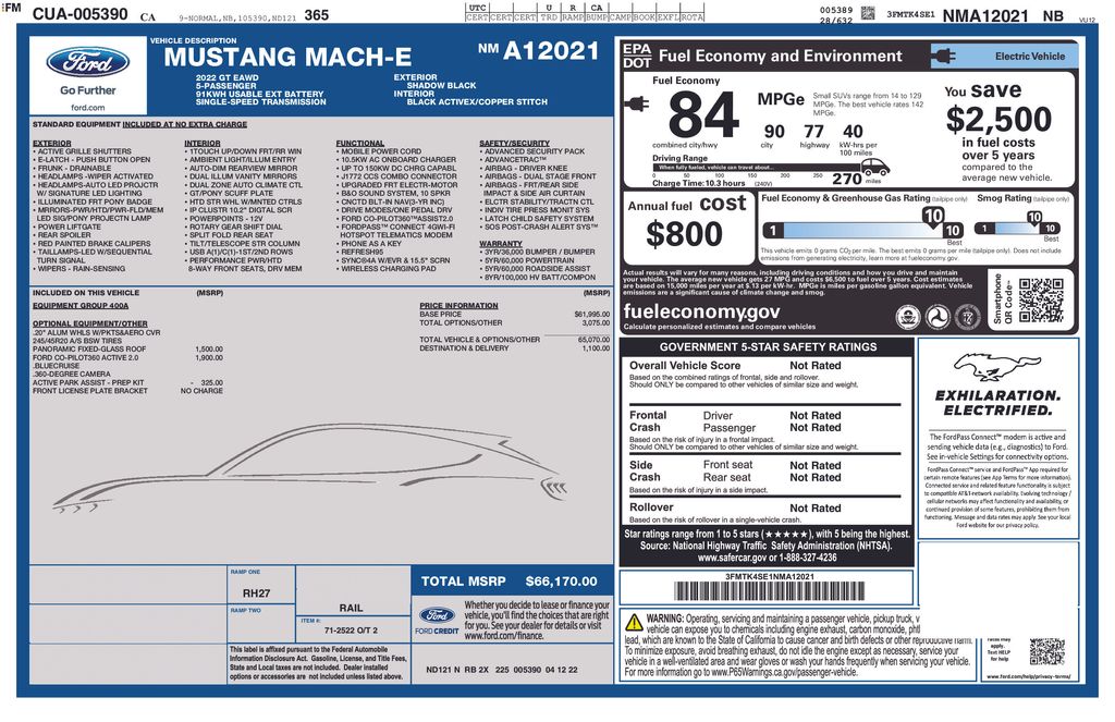 Used 2022 Ford Mustang Mach-E GT AWD with VIN 3FMTK4SE1NMA12021 for sale in Carlsbad, CA
