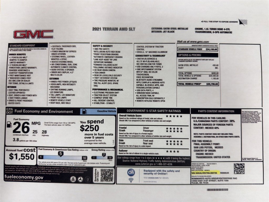 Used 2021 GMC Terrain SLT with VIN 3GKALVEV7ML300726 for sale in Kansas City