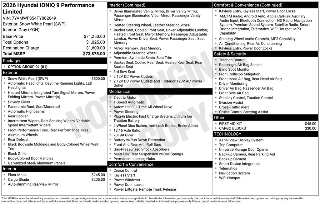 Certified 2026 Hyundai IONIQ 9 Performance Limited with VIN 7YAMWFS54TY002649 for sale in Highland Park, IL