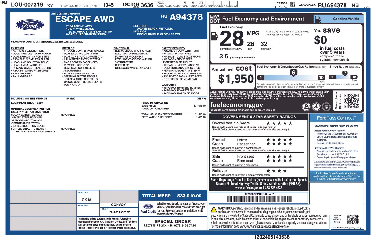 Used 2024 Ford Escape Active with VIN 1FMCU9GNXRUA94378 for sale in Brainerd, Minnesota