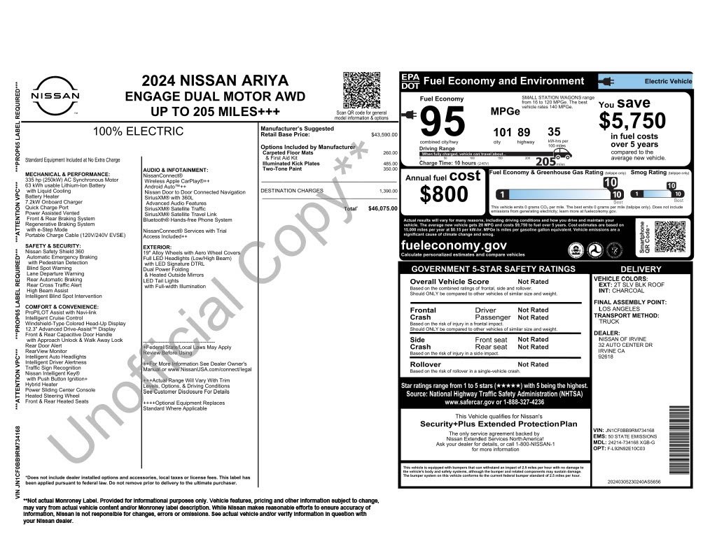 Used 2024 Nissan ARIYA Engage with VIN JN1CF0BB9RM734168 for sale in Phoenix, AZ