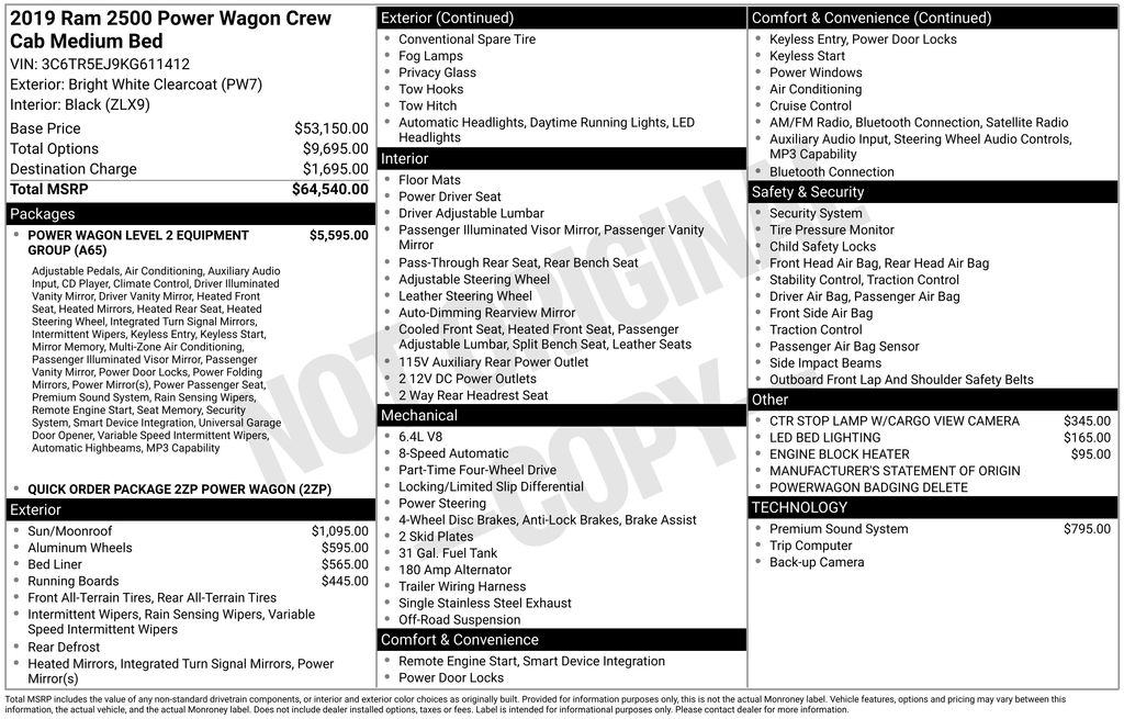 Used 2019 RAM Ram 2500 Pickup Power Wagon with VIN 3C6TR5EJ9KG611412 for sale in Elk River, Minnesota