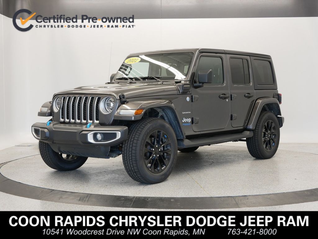 Certified 2022 Jeep Wrangler Unlimited Sahara 4XE with VIN 1C4JJXP61NW170943 for sale in Coon Rapids, Minnesota
