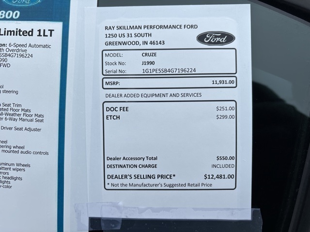 Used 2016 Chevrolet Cruze Limited 1LT with VIN 1G1PE5SB4G7196224 for sale in Greenwood, IN