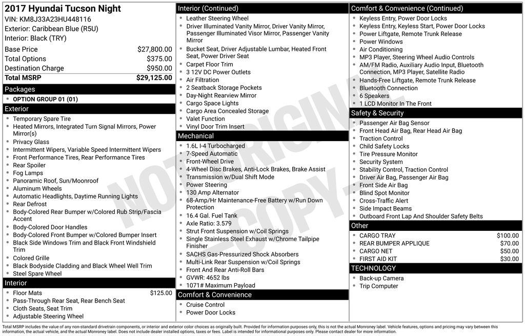 Used 2017 Hyundai Tucson Night with VIN KM8J33A23HU448116 for sale in Gainesville, FL