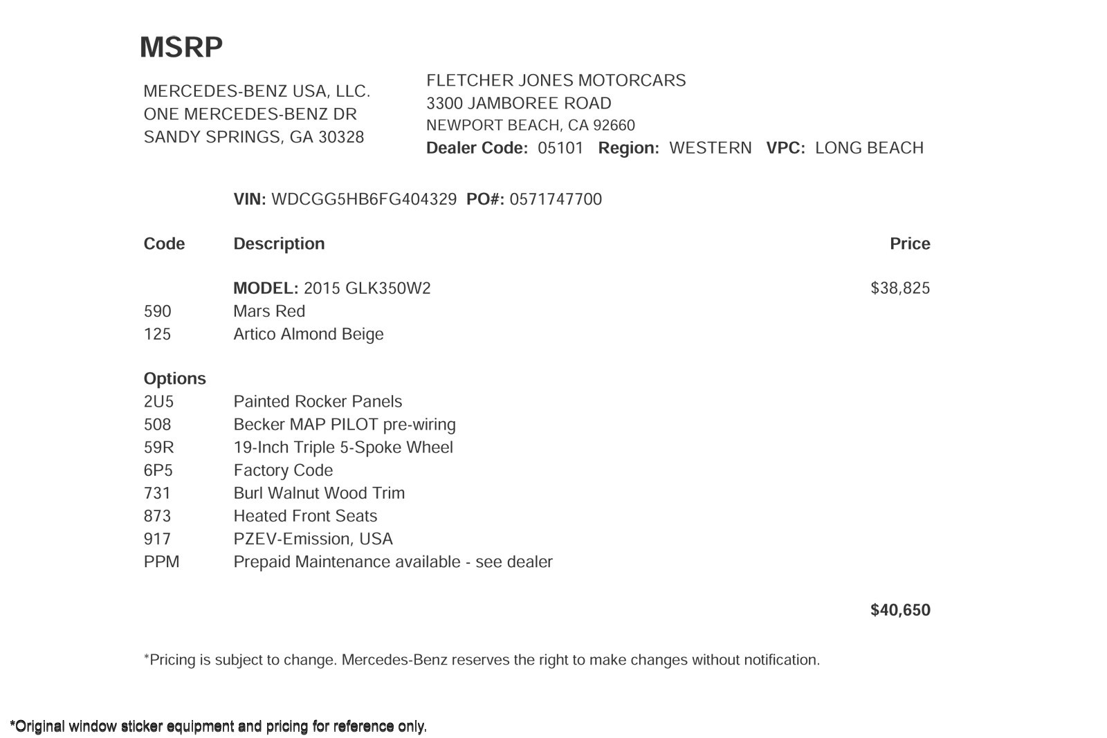 Used 2015 Mercedes-Benz GLK-Class GLK350 with VIN WDCGG5HB6FG404329 for sale in Newport Beach, CA