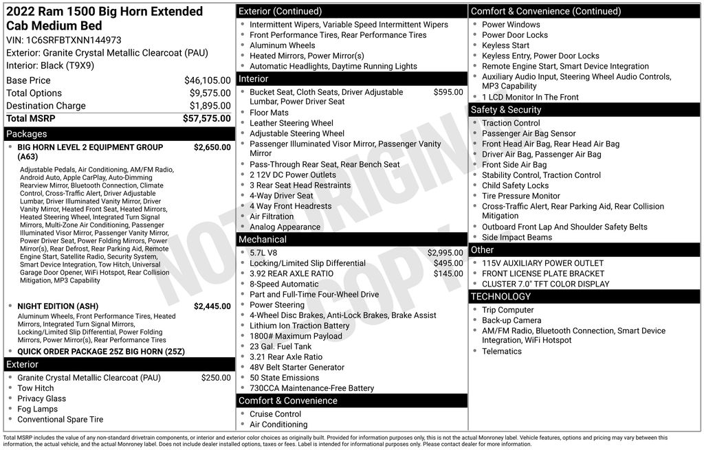 Used 2022 RAM Ram 1500 Pickup Big Horn/Lone Star with VIN 1C6SRFBTXNN144973 for sale in Elk River, Minnesota