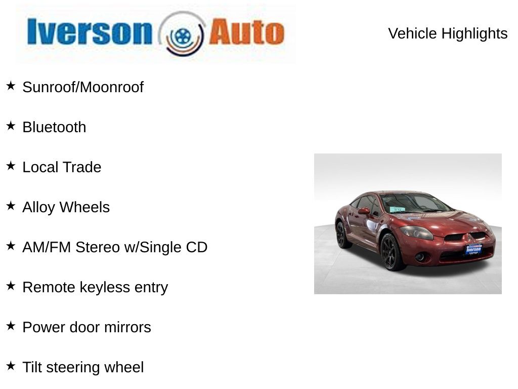 Used 2007 Mitsubishi Eclipse GT with VIN 4A3AK34T27E005893 for sale in Huron, SD