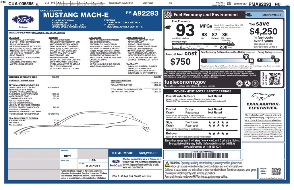 Used 2023 Ford Mustang Mach-E Select AWD with VIN 3FMTK1S53PMA92293 for sale in Carlsbad, CA