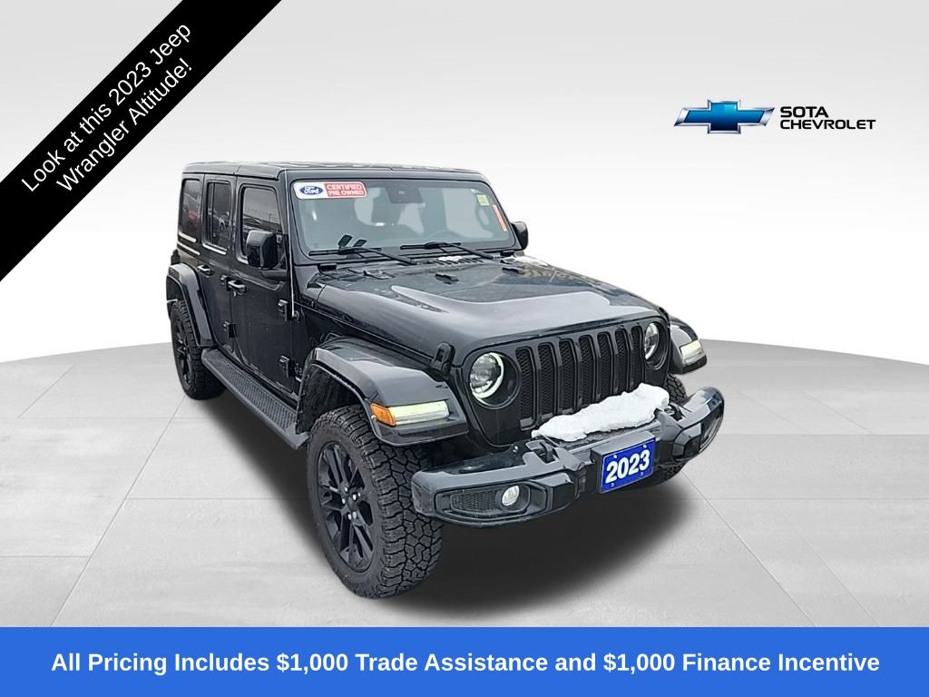 Used 2023 Jeep Wrangler 4-Door Sahara High Altitude with VIN 1C4HJXEG6PW595832 for sale in Northfield, Minnesota