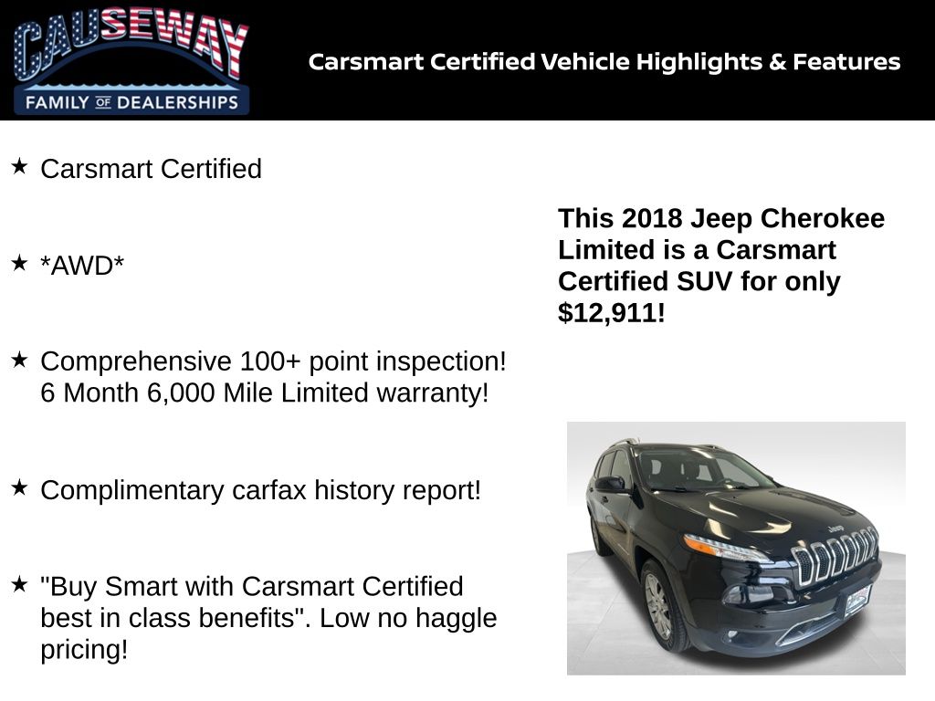 Used 2018 Jeep Cherokee Limited with VIN 1C4PJMDB4JD564419 for sale in Stafford Township, NJ