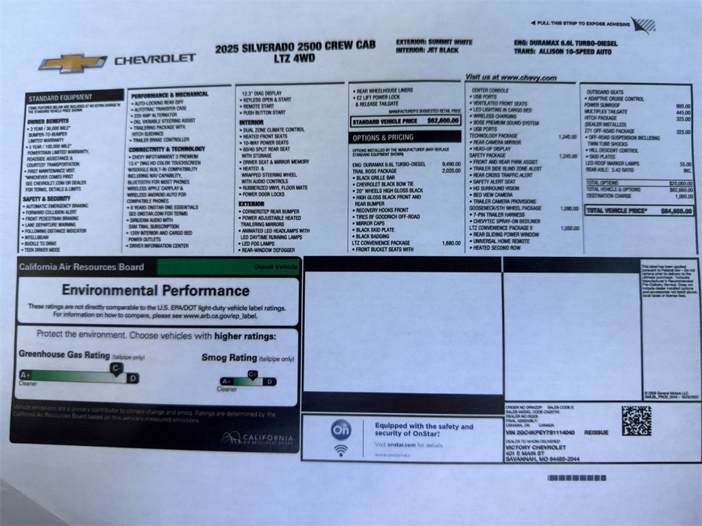 Used 2025 Chevrolet Silverado 2500HD LTZ with VIN 2GC4KPEY7S1114040 for sale in Kansas City
