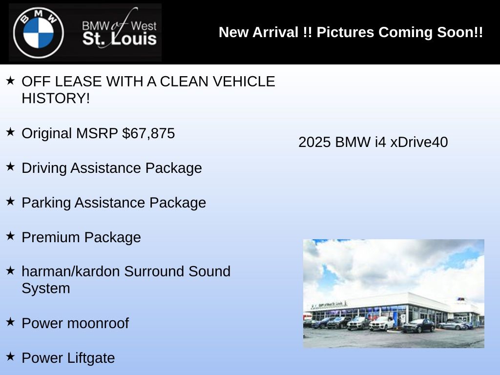 Used 2025 BMW i4 40 with VIN WBY43HD03SFV64905 for sale in Manchester, MO