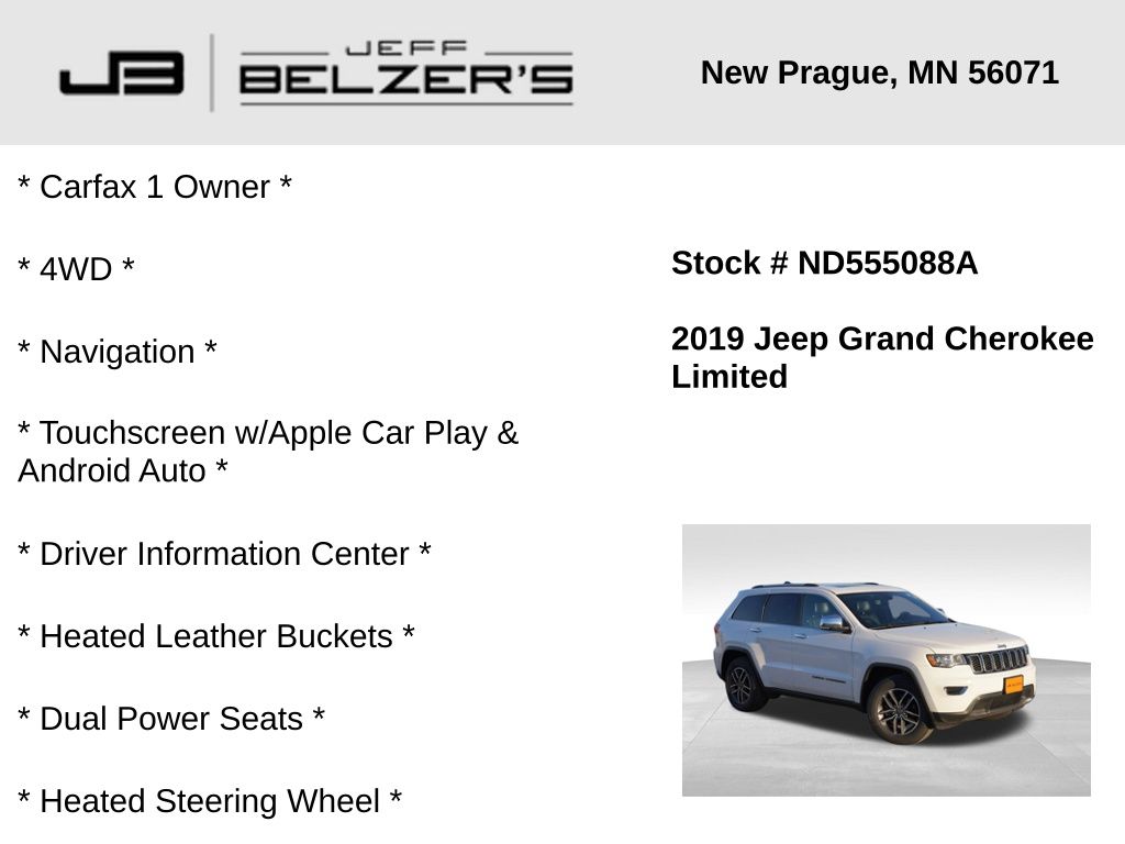 Used 2019 Jeep Grand Cherokee Limited with VIN 1C4RJFBG8KC638225 for sale in New Prague, MN