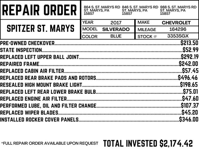 Used 2017 Chevrolet Silverado 1500 LT with VIN 3GCUKREC9HG137495 for sale in Saint Marys, PA