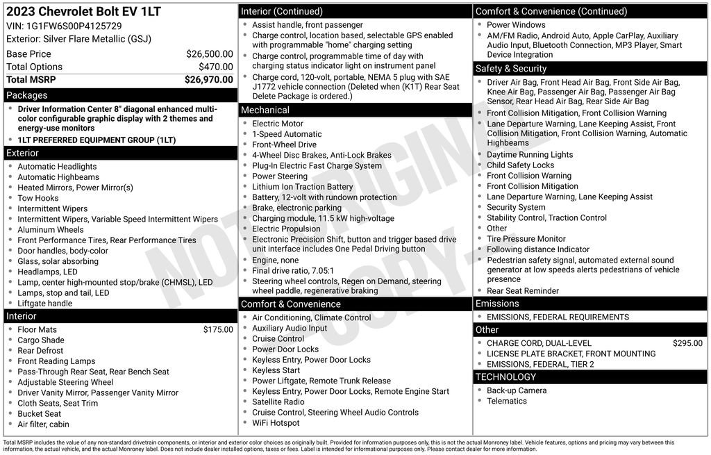 Used 2023 Chevrolet Bolt EV LT with VIN 1G1FW6S00P4125729 for sale in Newton, IA
