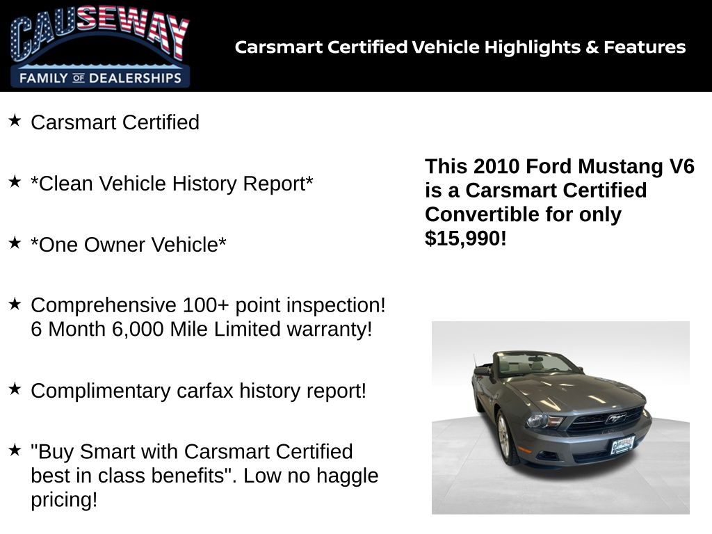 Certified 2010 Ford Mustang V6 with VIN 1ZVBP8EN4A5125995 for sale in Stafford Township, NJ