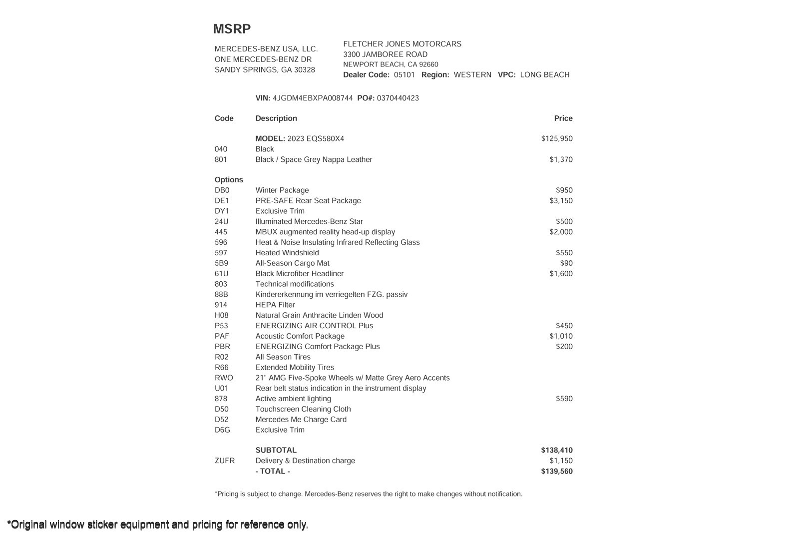 Used 2023 Mercedes-Benz EQS SUV Base with VIN 4JGDM4EBXPA008744 for sale in Newport Beach, CA