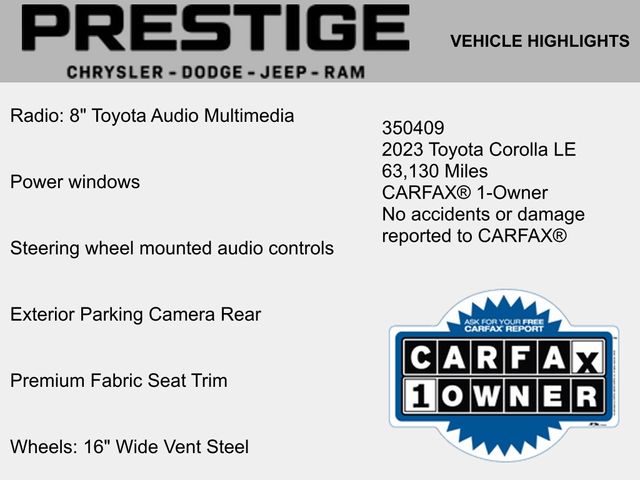 Used 2023 Toyota Corolla LE with VIN 5YFB4MDE9PP023772 for sale in Northfield, Minnesota