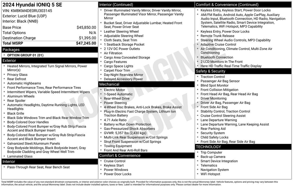 Used 2024 Hyundai IONIQ 5 SE with VIN KM8KM4DE0RU303145 for sale in Highland Park, IL