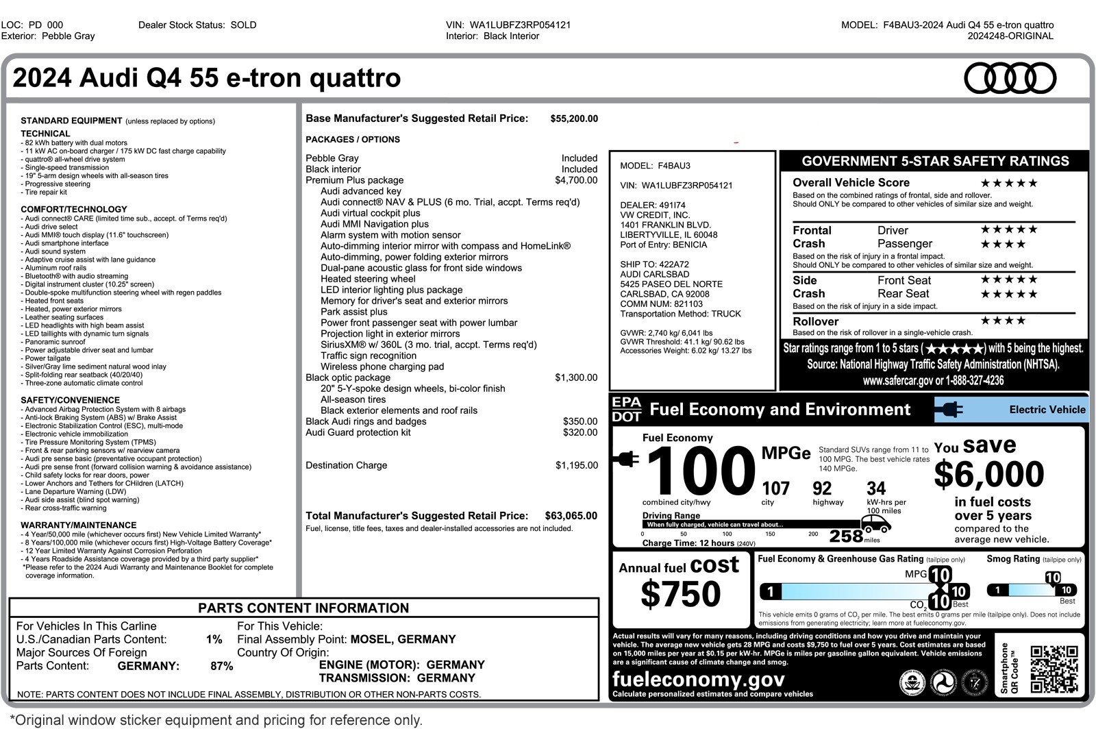Used 2024 Audi Q4 e-tron Premium Plus with VIN WA1LUBFZ3RP054121 for sale in Costa Mesa, CA