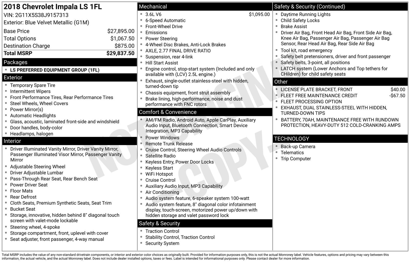 Used 2018 Chevrolet Impala 1FL with VIN 2G11X5S38J9157313 for sale in Baxter, Minnesota