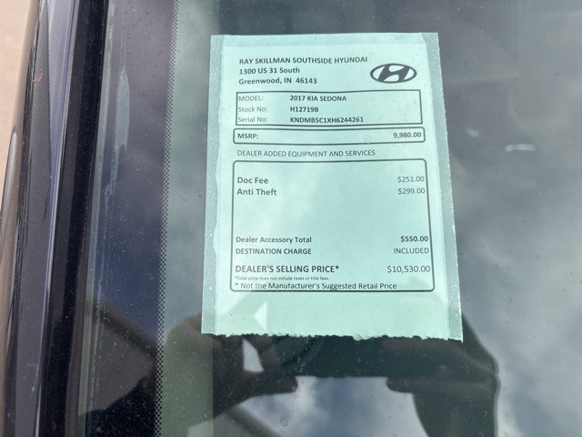 Used 2017 Kia Sedona LX with VIN KNDMB5C1XH6244261 for sale in Greenwood, IN