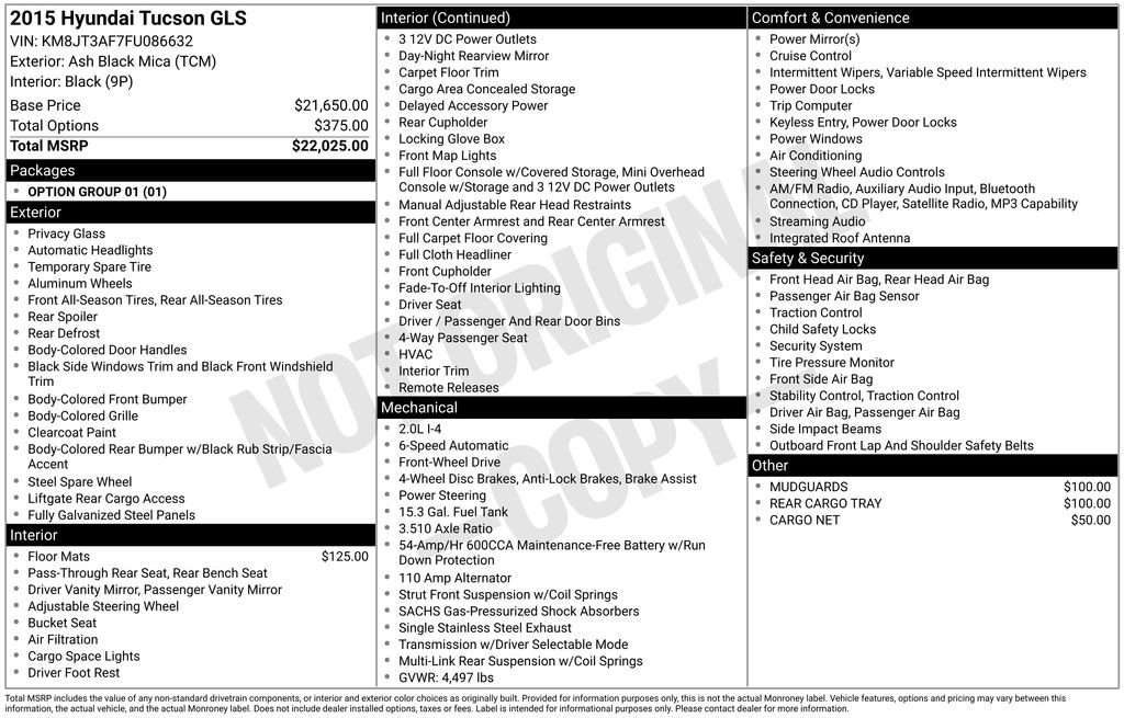 Used 2015 Hyundai Tucson GLS with VIN KM8JT3AF7FU086632 for sale in Newton, IA