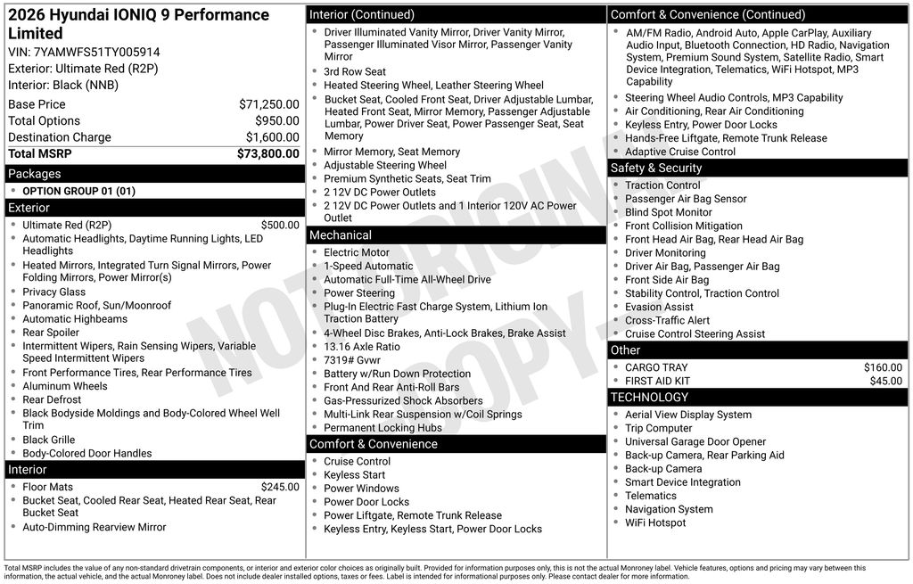 Certified 2026 Hyundai IONIQ 9 Performance Limited with VIN 7YAMWFS51TY005914 for sale in Highland Park, IL