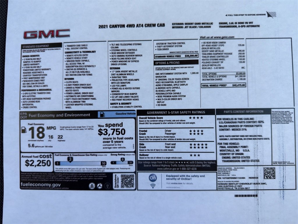 Used 2021 GMC Canyon AT4 with VIN 1GTG6FEN8M1144464 for sale in Kansas City