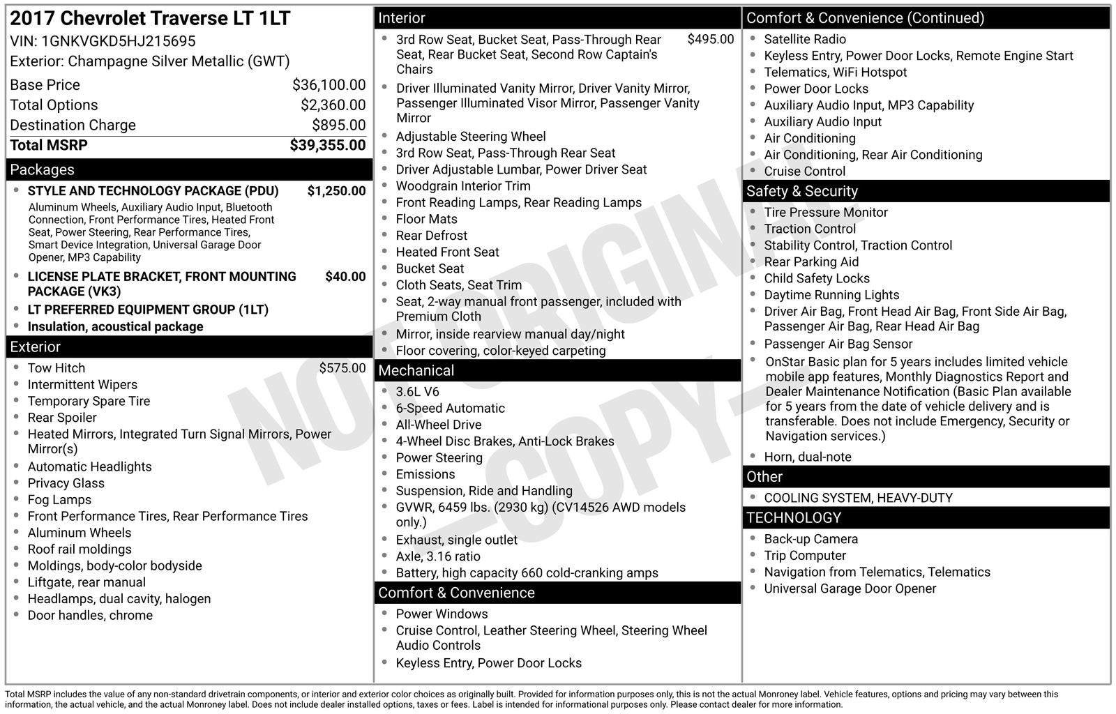 Used 2017 Chevrolet Traverse 1LT with VIN 1GNKVGKD5HJ215695 for sale in Brainerd, MN