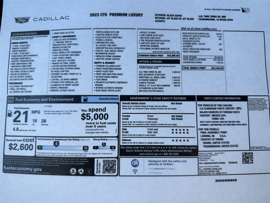 Used 2023 Cadillac CT5 Premium Luxury with VIN 1G6DS5RW2P0155985 for sale in Kansas City