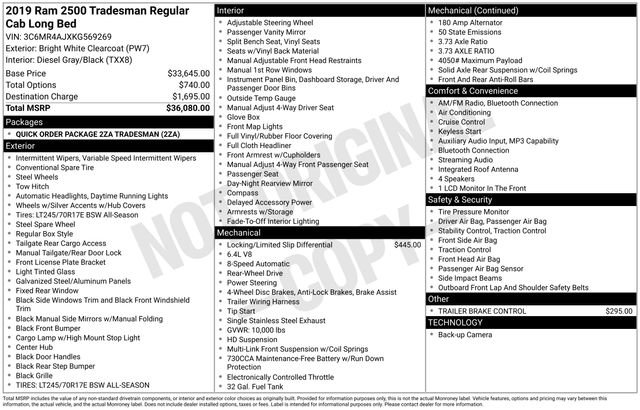 Used 2019 RAM Ram 2500 Pickup Tradesman with VIN 3C6MR4AJXKG569269 for sale in Grove City, OH