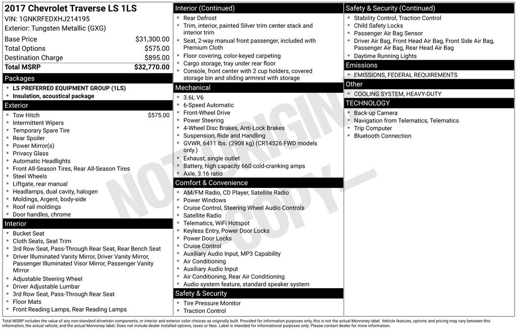 Used 2017 Chevrolet Traverse LS with VIN 1GNKRFEDXHJ214195 for sale in Highland Park, IL