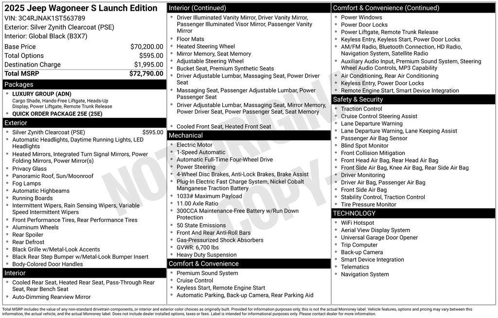 Certified 2025 Jeep Wagoneer S Launch Edition with VIN 3C4RJNAK1ST563789 for sale in Glen Mills, PA