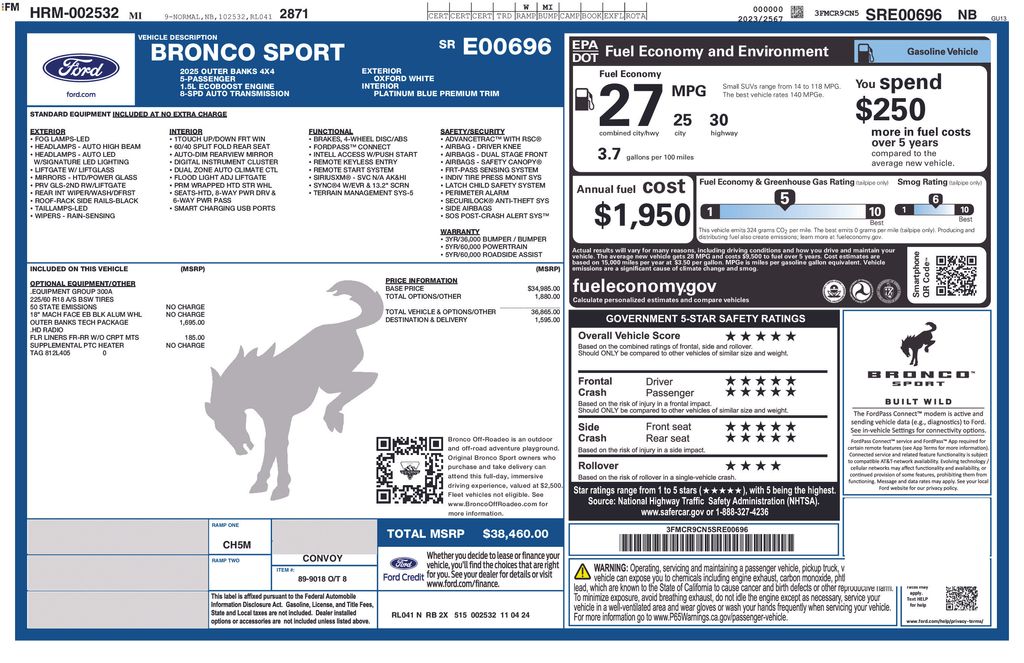 Used 2025 Ford Bronco Sport Outer Banks with VIN 3FMCR9CN5SRE00696 for sale in Elk River, Minnesota