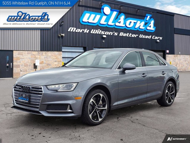 Certified Pre-Owned 2019 Audi A4 Sedan Komfort Quattro | Leather | Sunroof | Heated Seats | Power Seat | Rear Camera | Alloy Wheels & More!