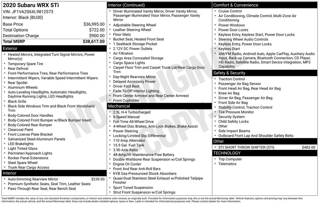 2020 SUBARU WRX - Image 38