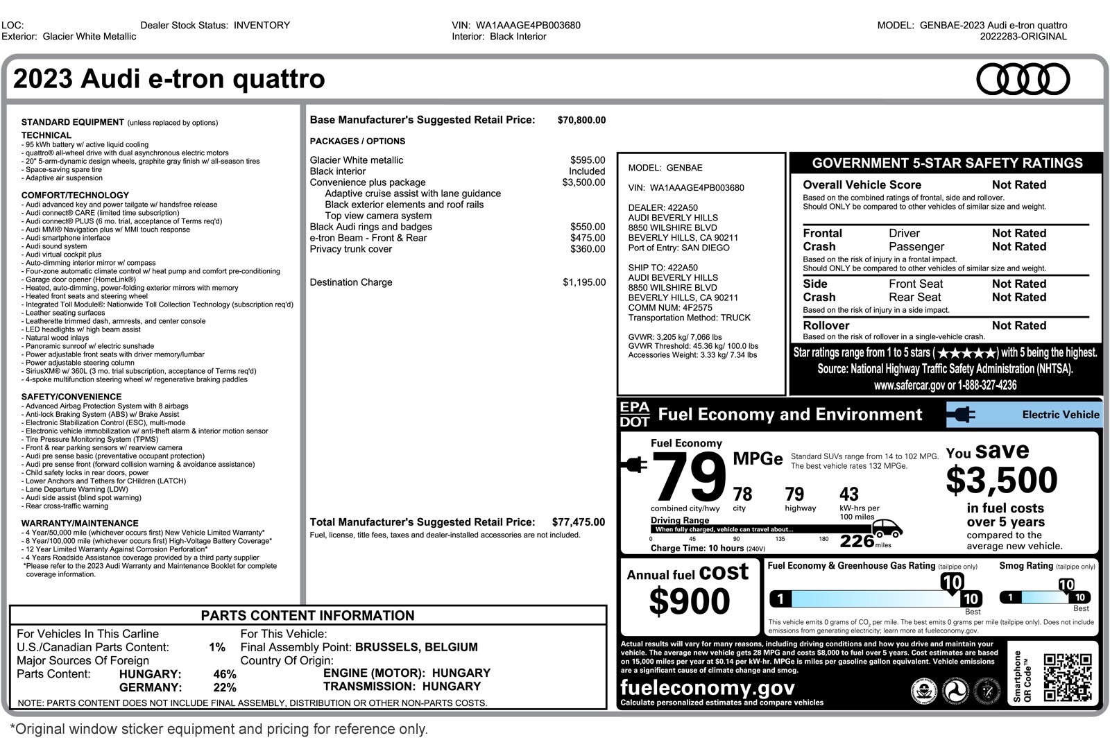 Used 2023 Audi e-tron Premium with VIN WA1AAAGE4PB003680 for sale in Costa Mesa, CA